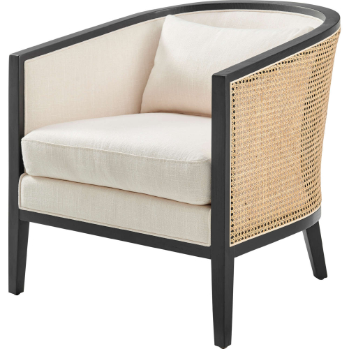 Tillman Accent Arm Chair in Black Wood, Rattan & Neutral Fabric